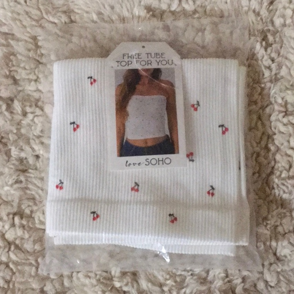 White Tube Top with Cherry Print